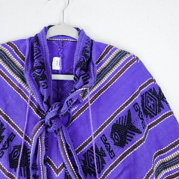Tejidos Diaz Sweater Womens One Size Purple Wool Blend Aztec Fringe Poncho - Picture 2 of 14